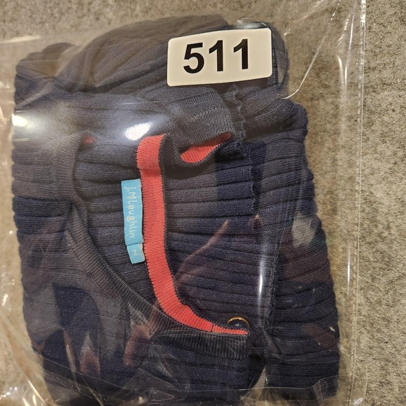 J.McLaughlin Sweater Womens Medium Navy Ribbed Knit Button Cuff Crewneck Stretch - Picture 8 of 8